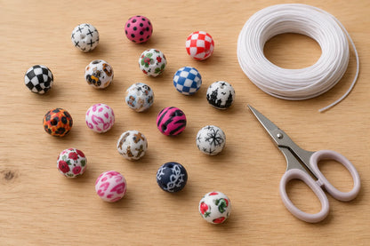 100PCS 15mm Silicone Round Printed Beads 2mm Hole Colorful Pattern Loose Beads for Bracelet Necklace DIY Jewelry Craft Making
