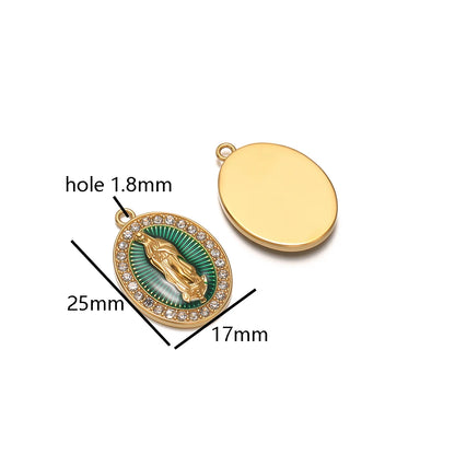 Retro Stainless Steel 18k Gold Plated Enamel Oval Jesus Zircon Charms Pendant for Diy  Religious Jewelry Necklace Making