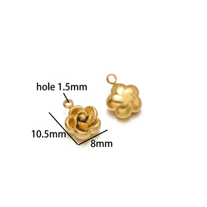 Retro Design 18k Gold Plated Stainless Steel Rose Bead Pendant Flower Charm Pendant for Bracelet Necklace Jewelry Making