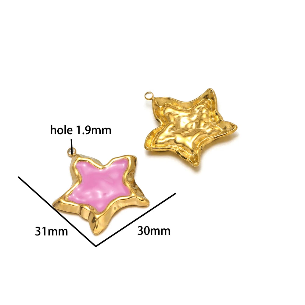 Vintage Style Stainless Steel 18k Gold Plated Enamel Star Round Charm Pendant for Jewelry Necklace Making Accessories