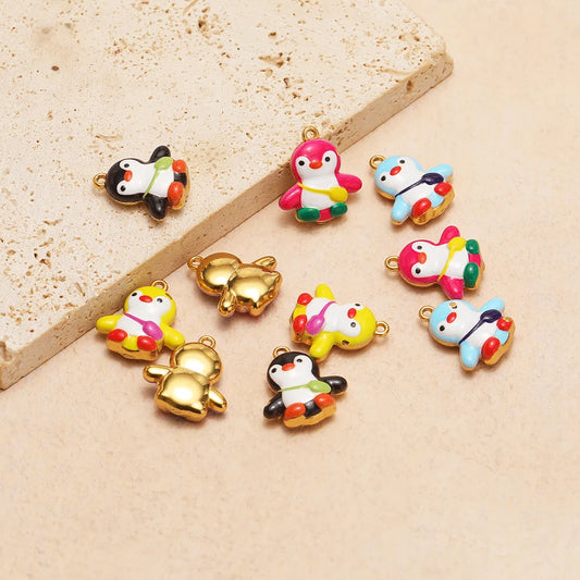 Enamel Penguin Charms 18K Gold Plated Stainless Steel Double Hole Pearl Charm Pendant DIY Jewelry Making Accessories Jinrou