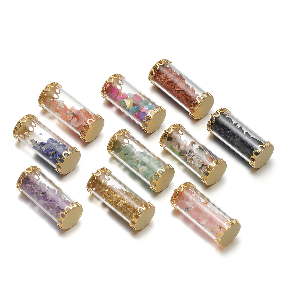 New Fashion Stainless Steel 18k Gold Plated Chips Glass Wishing Bottle Charms Pendant for Handmade Jewelry Necklace Making