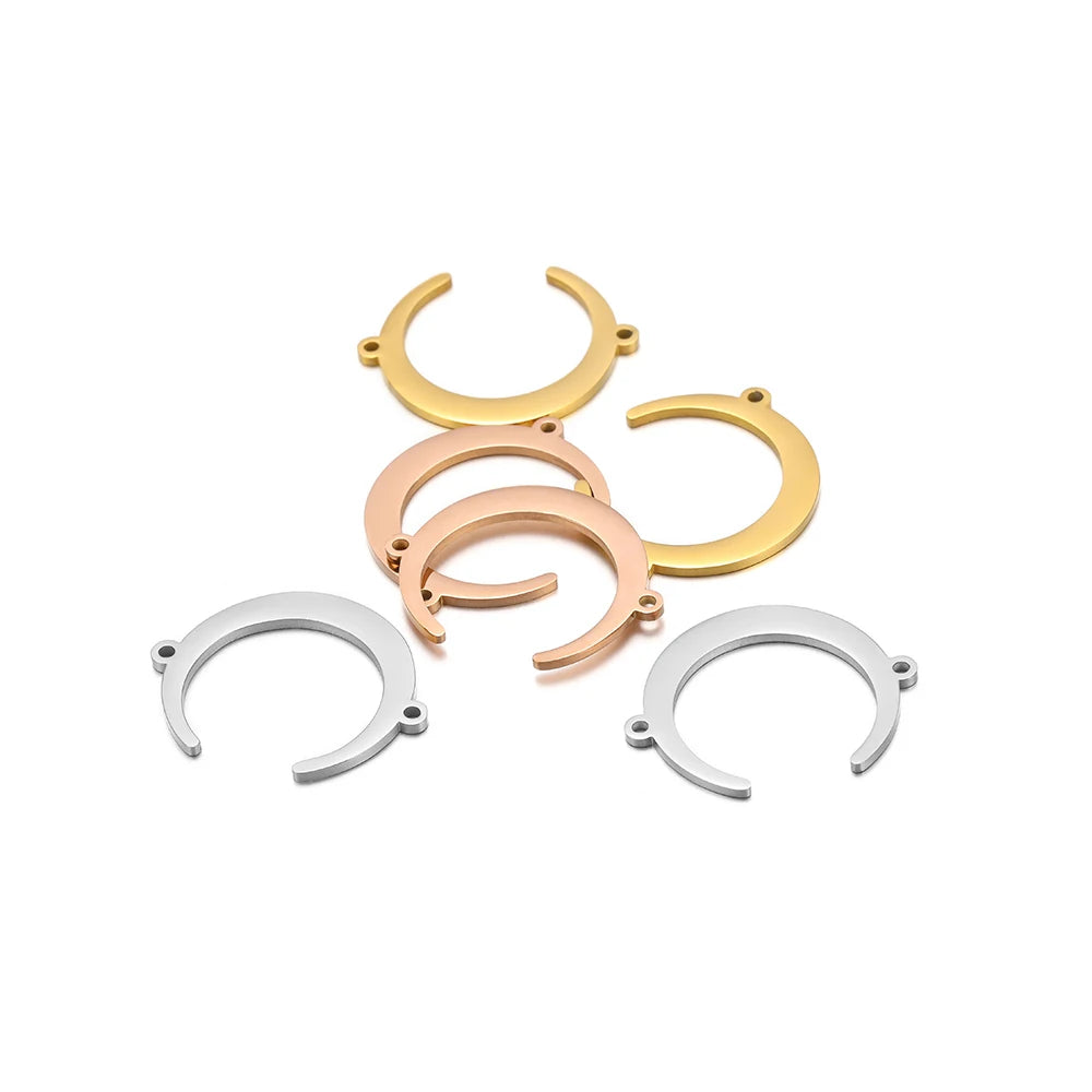 Unique Stainless Steel 18k Gold Plated Jewelry Connectors Double-hole Moon Charm Pendants for DIY Jewelry Making