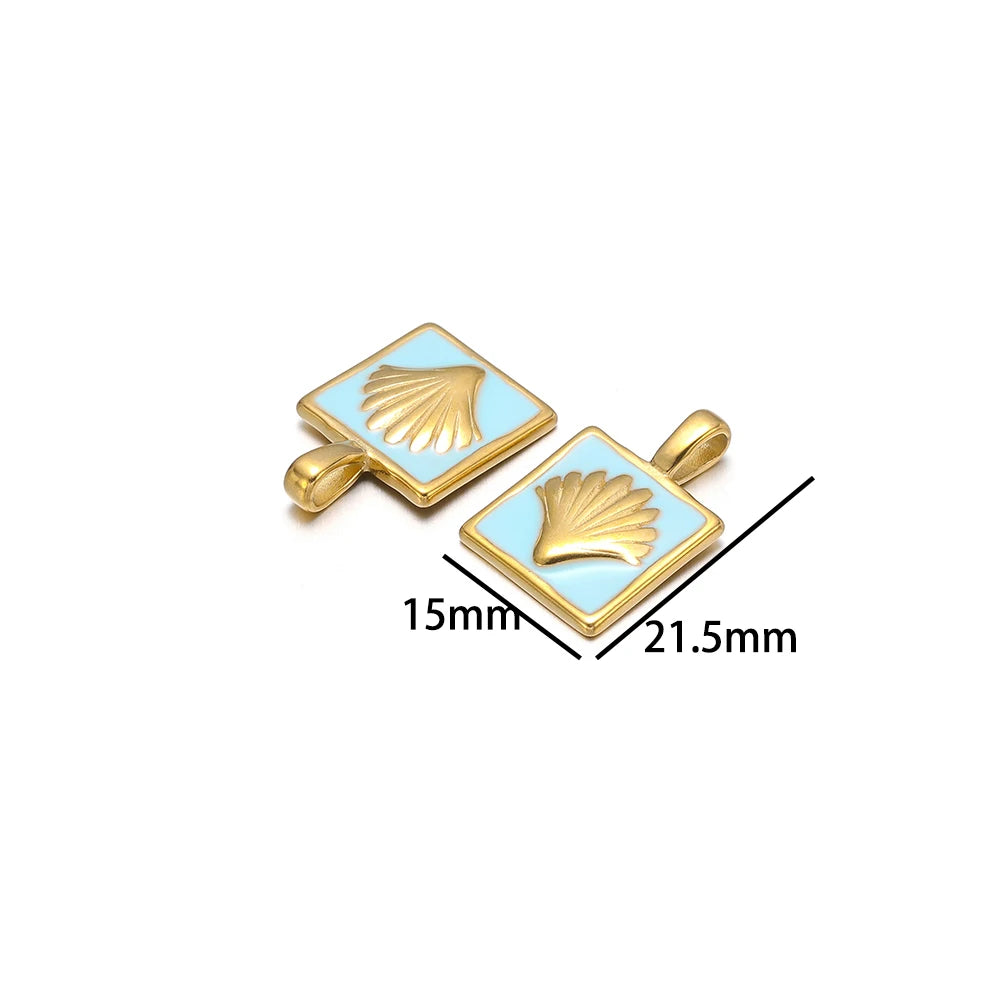 Newest Stainless Steel 18k Gold Plated Enamel Colorful Square Charm Pendant  for Jewelry Necklace Making Accessories
