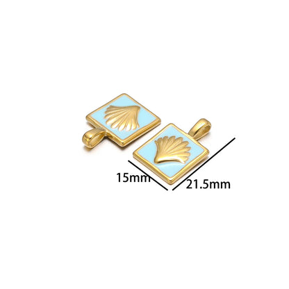 Newest Stainless Steel 18k Gold Plated Enamel Colorful Square Charm Pendant  for Jewelry Necklace Making Accessories