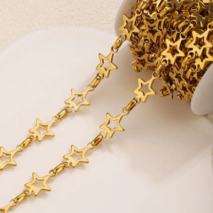 D608 Tarnish Free18k Gold-plated Stainless Steel Hollow Five-pointed Star Handmade Chain for DIY Accessories Chains