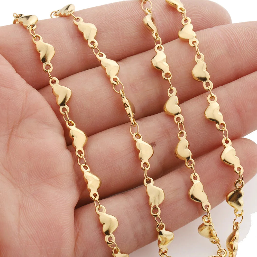 D056 Trendy Stainless Steel Chain 18k Gold Silver Plated Heart Necklace Bracelet Making Roller Chain