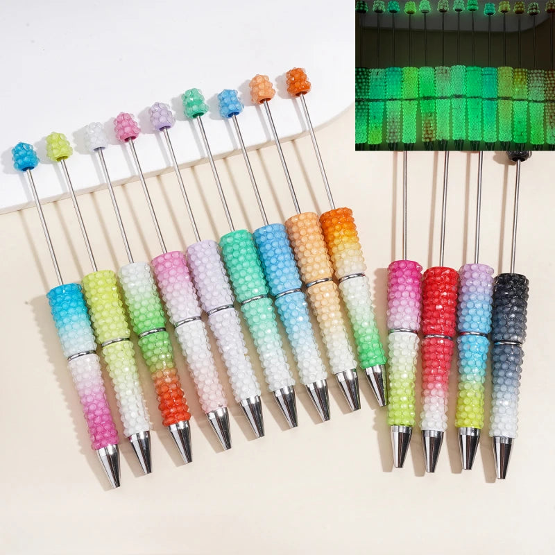 Bling Over Rhinestone Beadable Pens Sparkle Glitter Beaded Ballpoint Pen DIY Stationery for Student Office Gift Bulk Supply