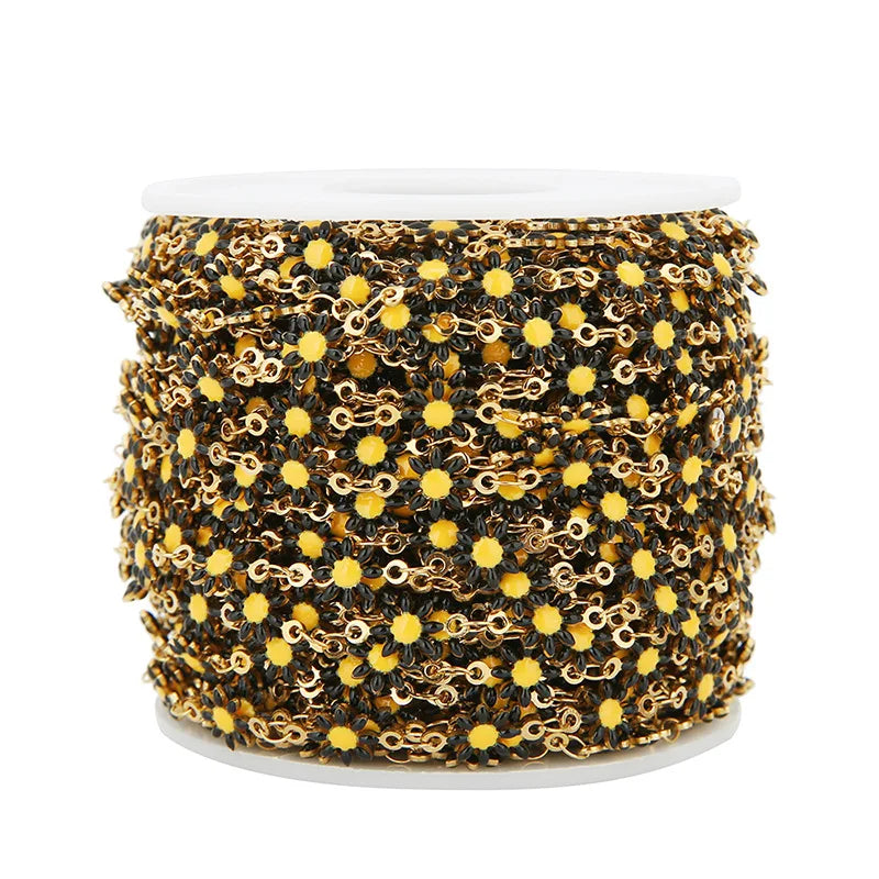 A1186 Colorful Stainless Steel Daisy Chain 18k Gold Plated Enamel Chain Jewelry Accessory Wholesale