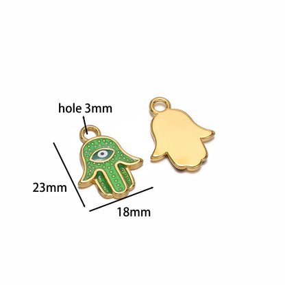 Bohemian Style 18k Gold Plated Stainless Steel Eye Enamel Palm Shaped Charm Pendant for DIY Necklace Jewelry Making