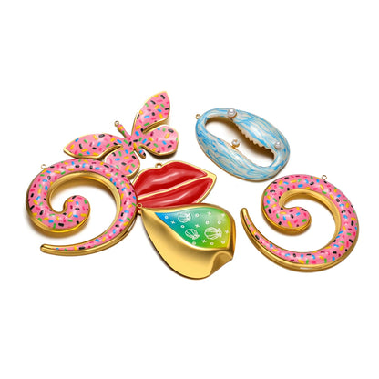 Stainless Steel 18k Gold Plated Enamel Heart butterfly Flower Conch Lip Charm Pendant for Jewelry Necklace Making