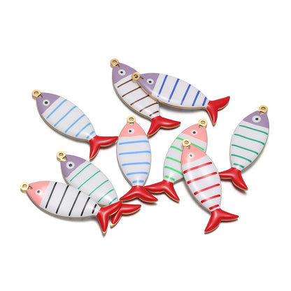 Fashion 18k Gold Plated Stainless Steel Enamel Striated Fish Charm Pendant for DIY Necklace Jewelry Making Accessories
