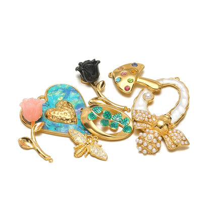 18k Gold Plated Stainless Steel Enamel Heart Rpse Flower Mushroom Charm Pendant for DIY Handmade Necklace Jewelry Making