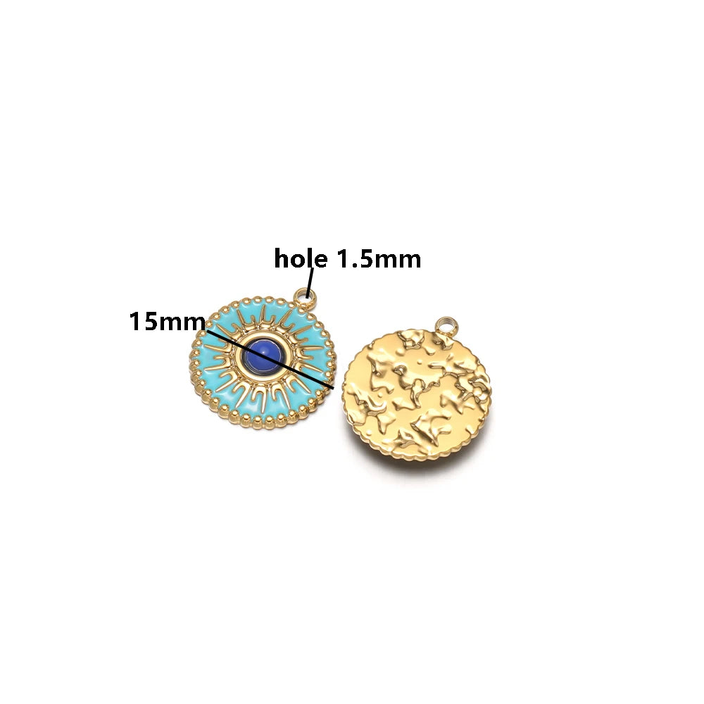 Bohemian Style Stainless Steel 18k Gold Plated Drop Oil Circular Sun Charms Pendant for DIY Jewelry Necklace Making