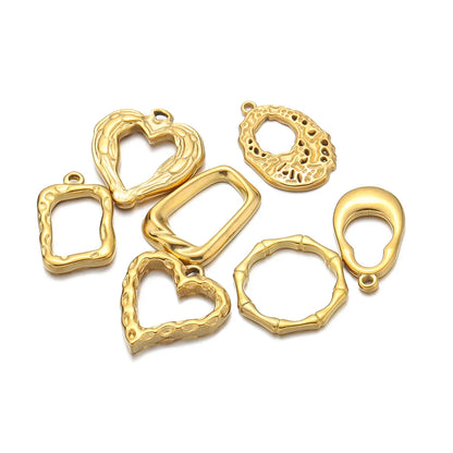 18k Gold Plated Stainless Steel Heart Round Square Hollow Charm Pendant for DIY  Women Jewelry Necklace Making Accessories