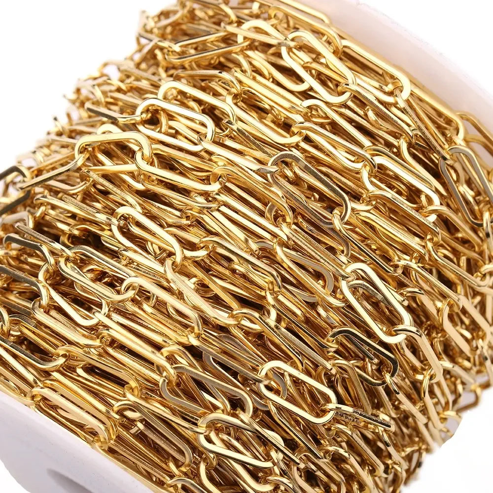 B368 Wholesale Price Gold Silver Paper Clip Chain 6.5mm Cable Chain Chain Stainless Steel for Jewelry Accessory