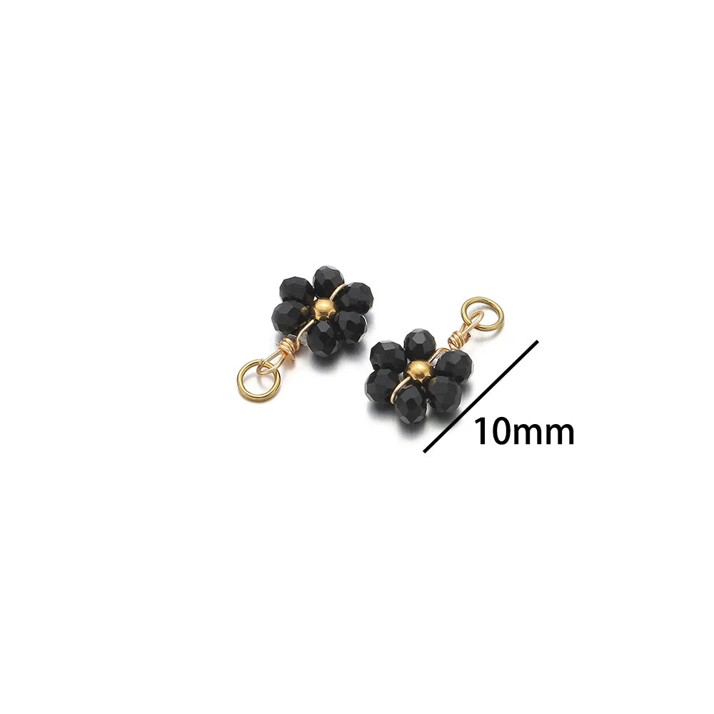 Multicolor Stainless Steel Gold Plated Crystal Flower  Beads Charms Pendant for Handmade Jewelry Necklace Making Accessories