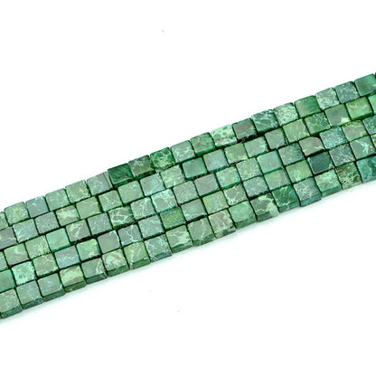 Natural Sea Sediment Jasper Loose Beads, Flat Square Brick Blue Turquoise Red Imperial jasper Stone Bead for Jewelry Making 6mm