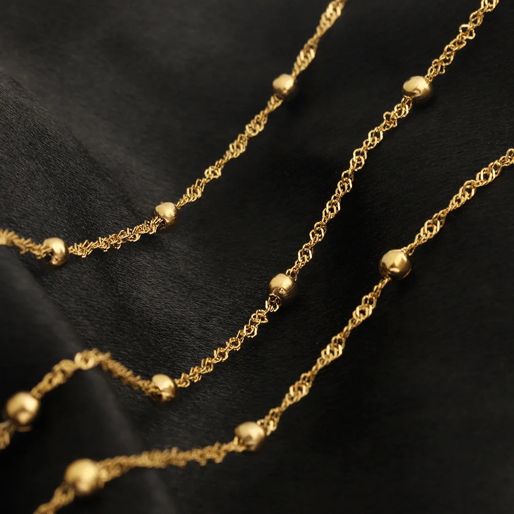 D990 Non Tarnish 18K Gold Plated Stainless Steel 4mm Round Ball Bead Water Wave Chain for Necklace Jewelry Making Permanent