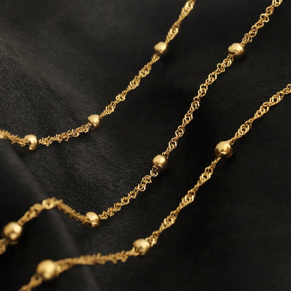 D990 Non Tarnish 18K Gold Plated Stainless Steel 4mm Round Ball Bead Water Wave Chain for Necklace Jewelry Making Permanent