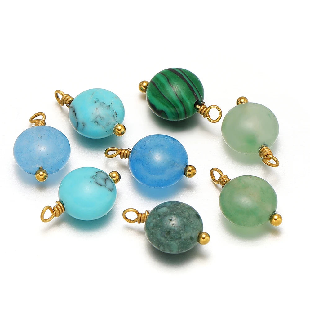 Handmade Stainless Steel 18K Gold Plated 8mm Natural Stone Charm Pendant for Jewelry Necklace Making Wholesale