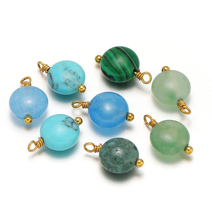 Handmade Stainless Steel 18K Gold Plated 8mm Natural Stone Charm Pendant for Jewelry Necklace Making Wholesale