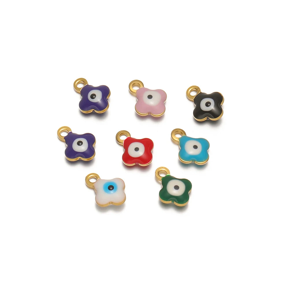 20pcs/bag 18k Gold Plated Stainless Steel Enamel Flower Eye Charm Pendant for Handmade Necklace Jewelry Making