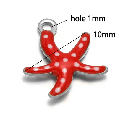 New Trendy Stainless Steel 18k Gold Plated Enamel 10mm Starfish Charm Pendant for DIY Jewelry Making Accessories Findings