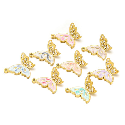 New  Fashion 18k Gold Plated Stainless Steel Enamel Butterfly Charm Pendant for DIY Necklace Jewelry Making  Accessories