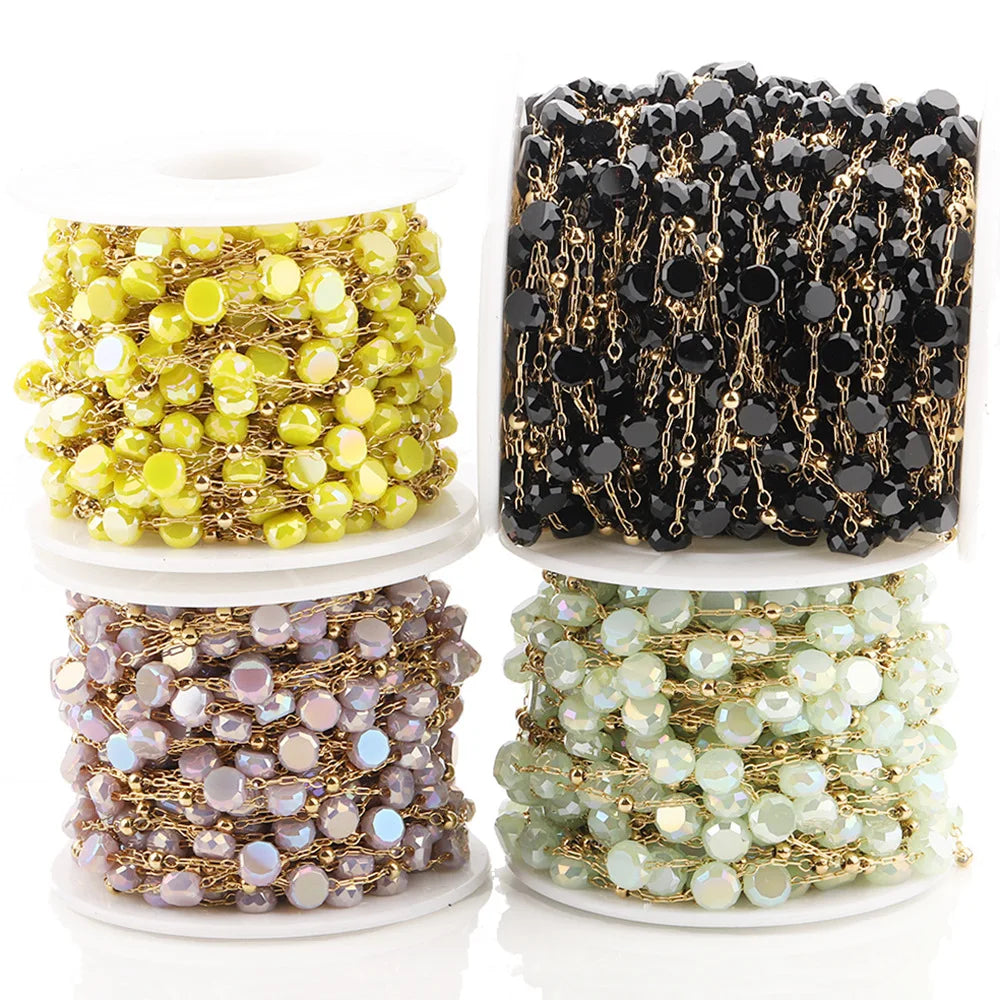 B3346 Ins 18k Gold Bulk Chain Crystal Round Beads Chain Ins Stainless Steel Chain for Diy