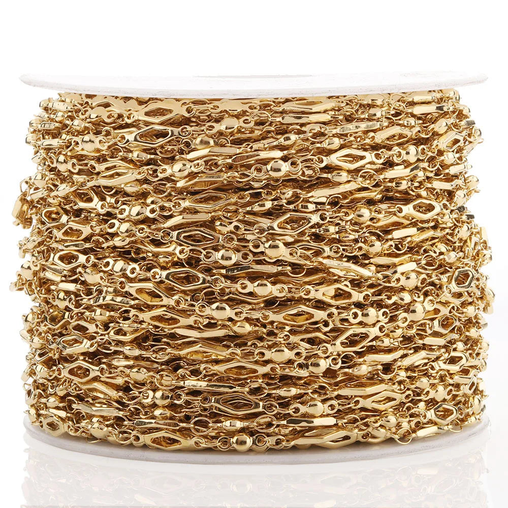 B4851 18k Gold Plated Chain Waterproof Roller Beaded Gold Chain Part for Necklace Bracelet Making