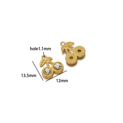 Lovely Fruit Charms 18k Gold Plated Stainless Steel Enamel Cherry Strawberry Zircon Charm Pendant for DIY Jewelry Making
