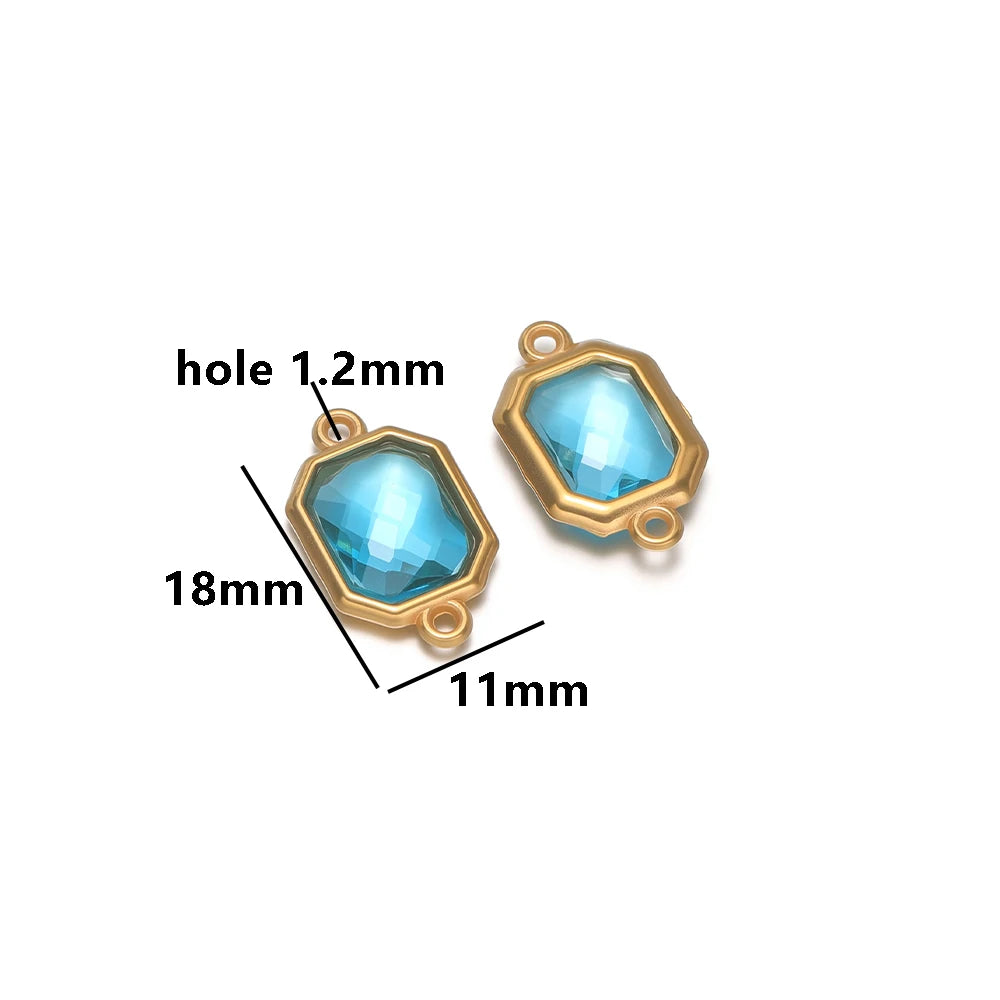 New Trend Fashion 18k Gold Plated Stainless Steel Two Hole Geometric Oval Zircon Charm Pendant for DIY Necklace Jewelry Making