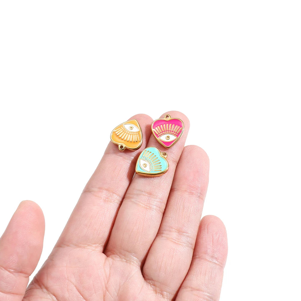 High Quality 304 Stainless Steel 18k Gold Enamel Heart Mini  Eye Charms Pendant for Jewelry Necklace Making