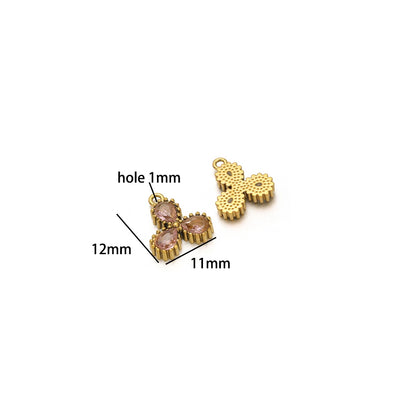 18k Gold Plated Stainless Steel Four Leaf Clover Triangular Droplet Oval Heart Zircon Charm Pendant for DIY Jewelry Making