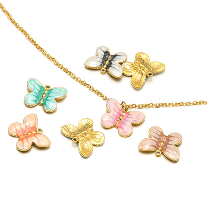 New  Fashion 18k Gold Plated Stainless Steel Enamel Butterfly Charm Pendant for DIY Necklace Jewelry Making  Accessories