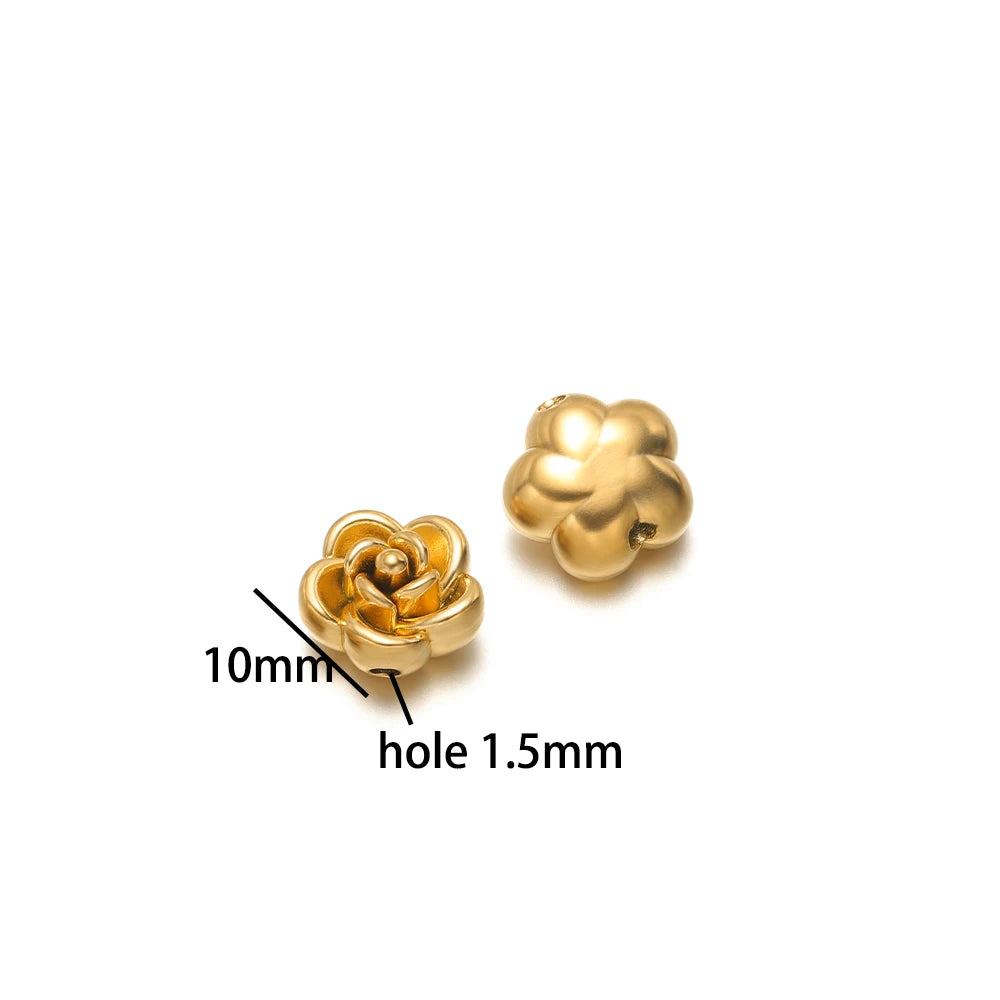 Retro Design 18k Gold Plated Stainless Steel Rose Bead Pendant Flower Charm Pendant for Bracelet Necklace Jewelry Making