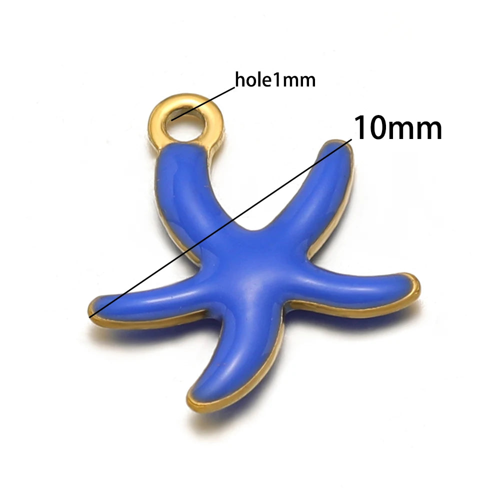 New Trendy Stainless Steel 18k Gold Plated Enamel 10mm Starfish Charm Pendant for DIY Jewelry Making Accessories Findings