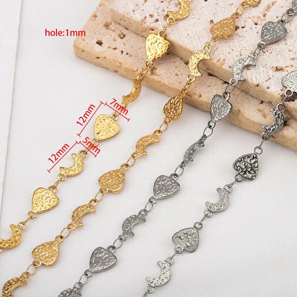 D867 New Hypoallergenic Heart Moon Mixed Connectors Jewelry Chain Stainless Steel Waterproof Embossed Men Women Chains