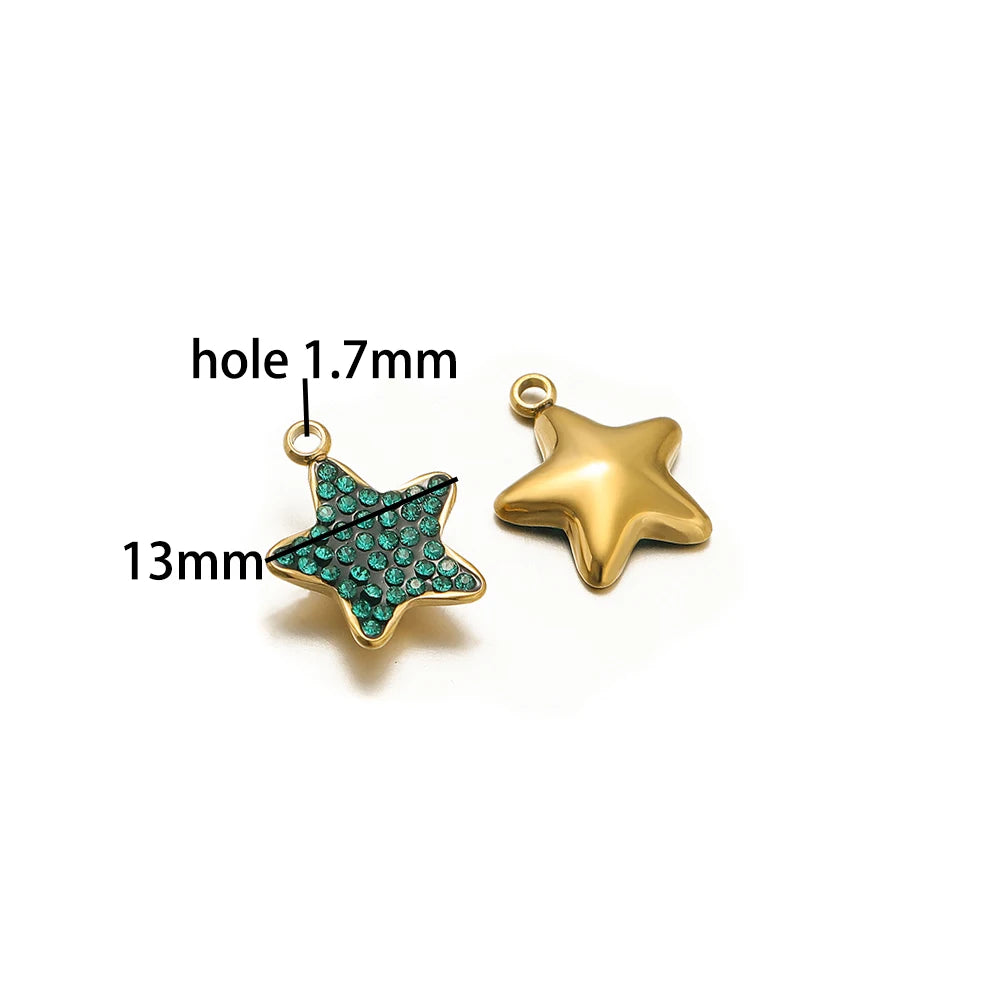 Trendy Handmade Stainless Steel 18K Gold Plated  Fashion Colorful Zircon Star Charm Pendant for Jewelry Necklace Making