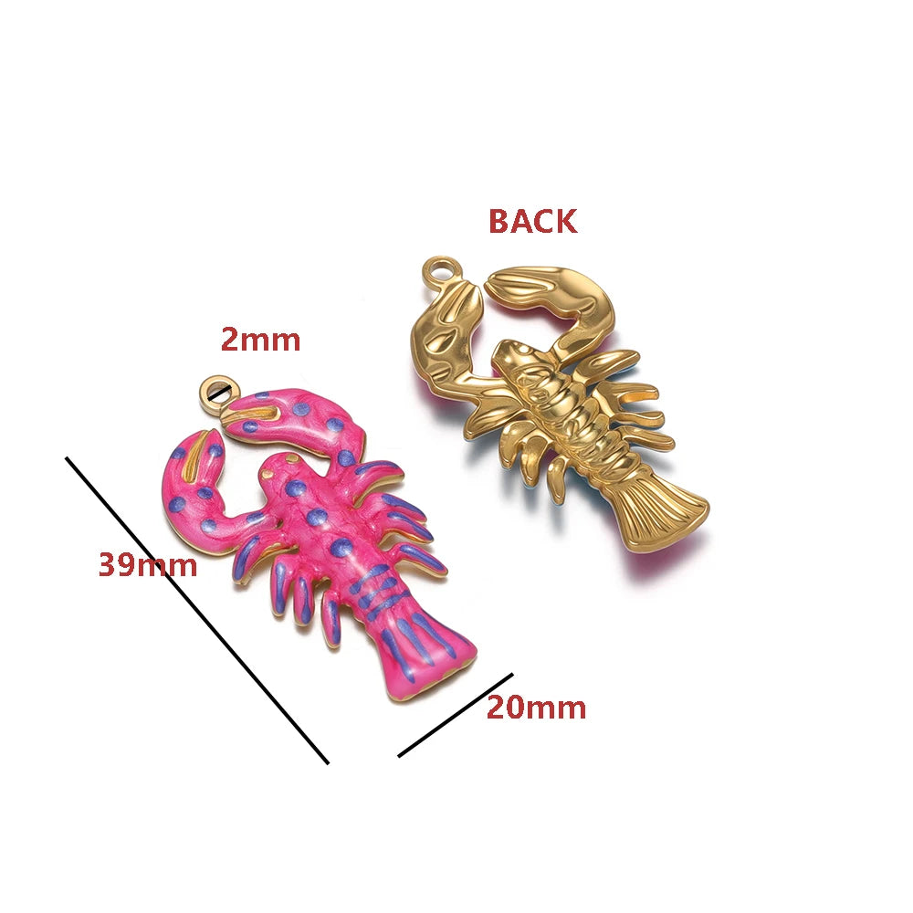 High Quality Jinrou 18K Gold Plated Stainless Steel Enamel Lobster Shape Pendant Findings for Necklace Earrings Jewelry Making