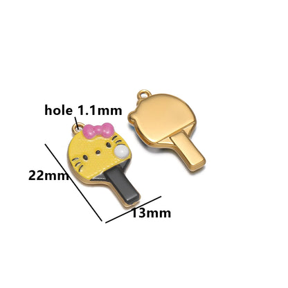 Personalized 18k Gold Plated Stainless Steel Cute Cat Racket Charm Pendant for DIY Necklace Jewelry Making Accessories