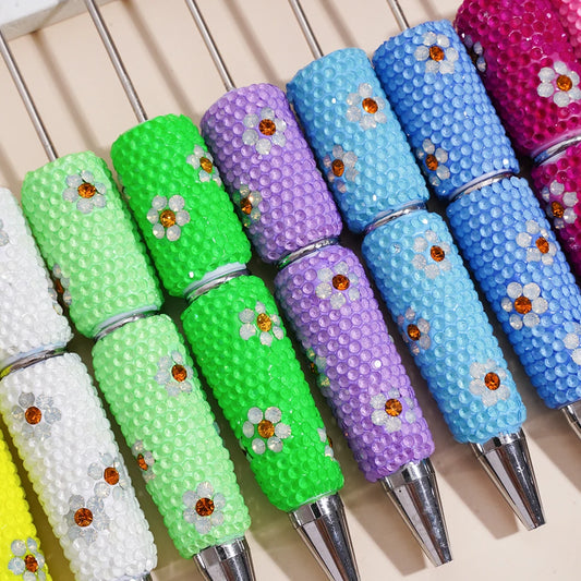 DIY Full-Diamond Bead Pen Creative Bead Stringing Pen with Fluorescent Clay and Diamond Decorated Flower Beads Pen Wholesale