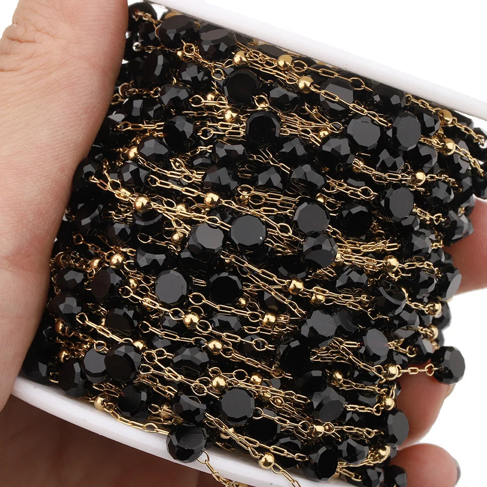 B3346 Ins 18k Gold Bulk Chain Crystal Round Beads Chain Ins Stainless Steel Chain for Diy