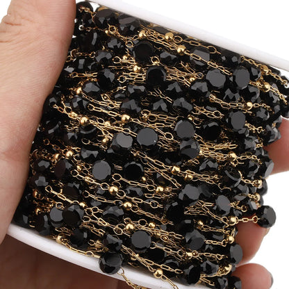 B3346 Ins 18k Gold Bulk Chain Crystal Round Beads Chain Ins Stainless Steel Chain for Diy