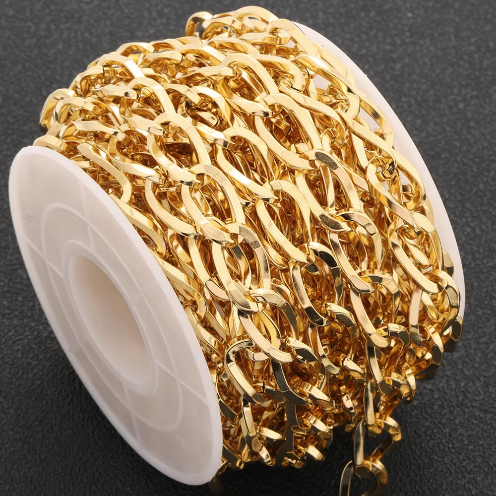 D142 Fashion Stainless Steel Chain Bulk Link Necklace Bracelet Making with 18k Gold Plated Jewelry Findings