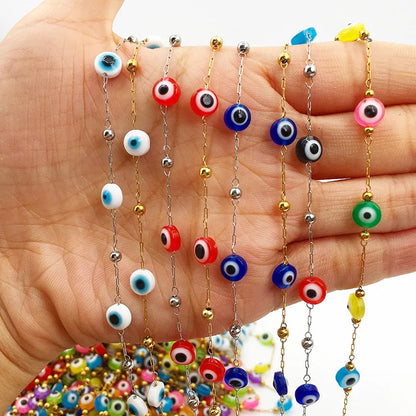 E218 New Gold Enamel Plated Chain Waterproof Stainless Steel Lucky Eye Charm Chains for Jewelry Custom Diy
