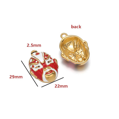 Colorful Gold Plated Peking Opera Mask Charms - Single Sided Enamel Drama Face Pendants for DIY Jewelry Making