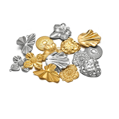Vintage Stainless Steel18k Gold Plated Heart Flower Leaves Charms Pendant for DIY Jewelry Necklace Earring Making