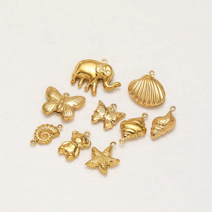 High Quality 18k Gold Plated Stainless Steel Hollow Conch Shell butterfly Starfish Charm Pendant for DIY Necklace Jewelry Making